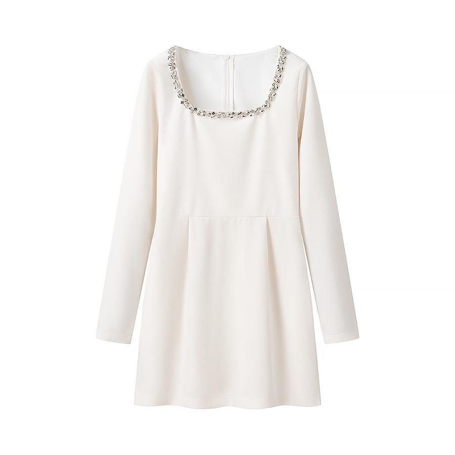 

Бархатное платье с бисером с длинным рукавом Осень/Зима 2024 – Женская мода в европейском и американском стиле Small белый