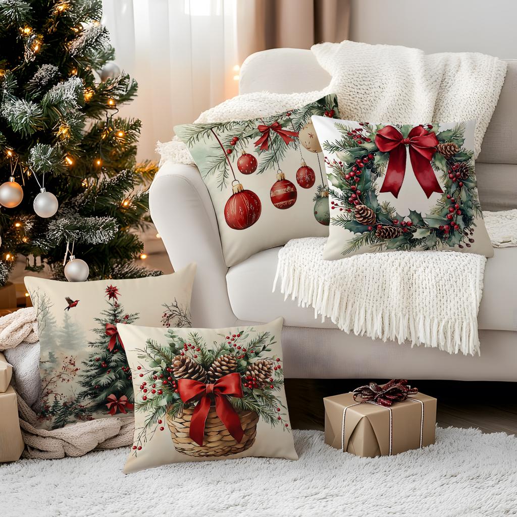 Winter Flower Christmas Pillowcase Printed Polyester 45x45cm Throw Pillowcover Decorative Sofa Cushion Pillowslip Home Decor