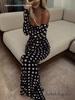 European & American Spring/Summer Polka Dot Mesh One-Shoulder Slim Dress for Women