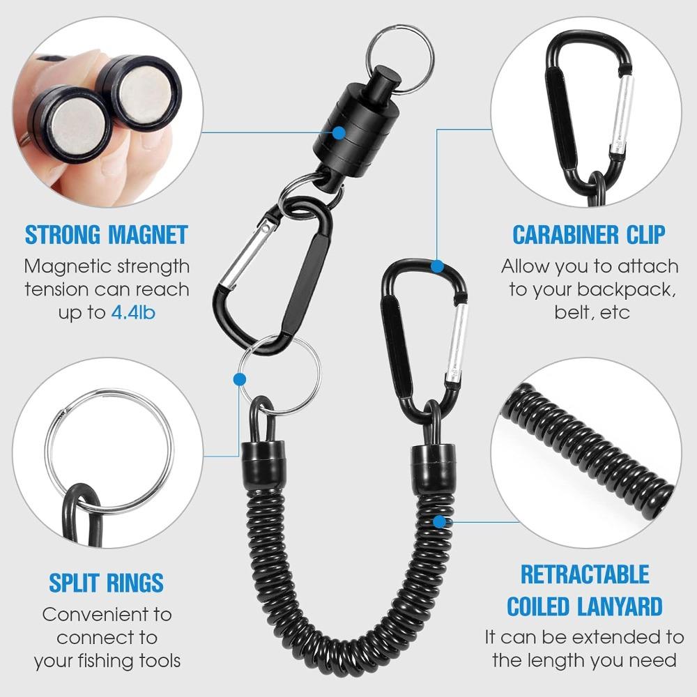 3PCS with Coiled Lanyard Fly Fishing Net Release Clip Landing Net Connector Fly Fishing