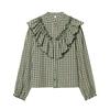 Women's Fashion Versatile Small Plaid Layered Shirt Top