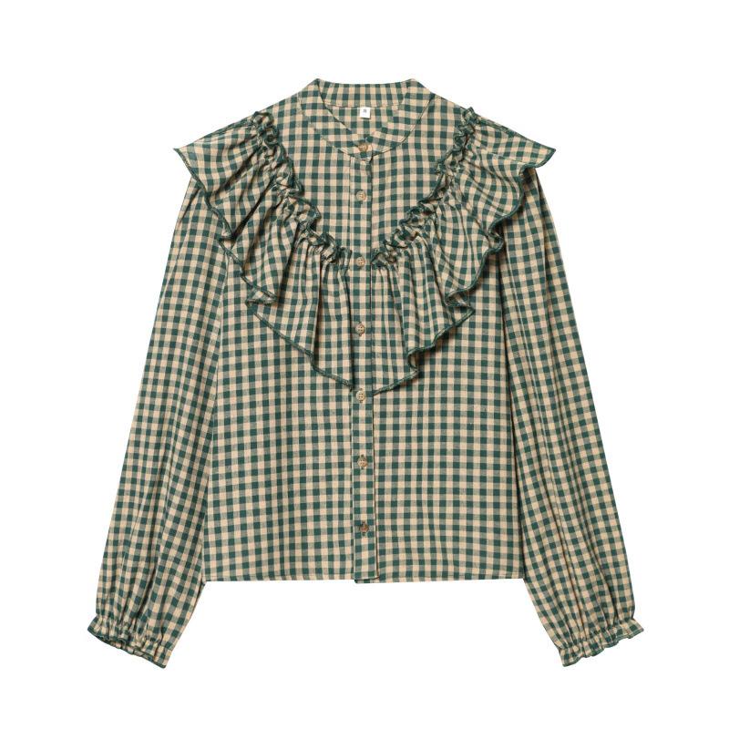 Women's Fashion Versatile Small Plaid Layered Shirt Top