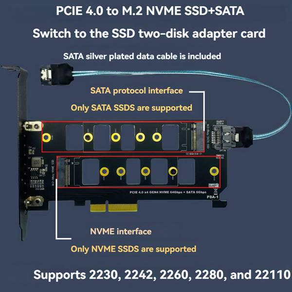 

PCIE 4.0 to Dual M.2 NVMe SSD Adapter Card, Black Other