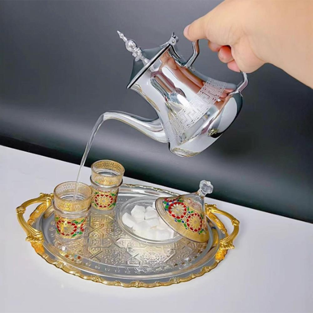 Arabic Style Stainless Steel Teapot, Moroccan Mint Tea Pot, Induction Cooker Gas Boiling Water kettle,Restaurant Home Tea Kettle