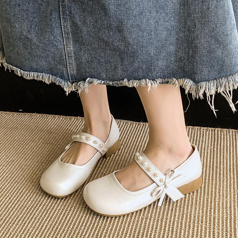Autumn Mary Jane with skirt small leather shoes women's gentle evening French stunning new low-heeled single shoes women
