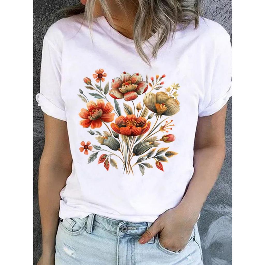 Liebliches Trend-Style-Tee für Damen Mode-Top Basic Kurzarm Print T-Shirt Kleidung Kleidung O-Ausschnitt Grafik-T-Shirts