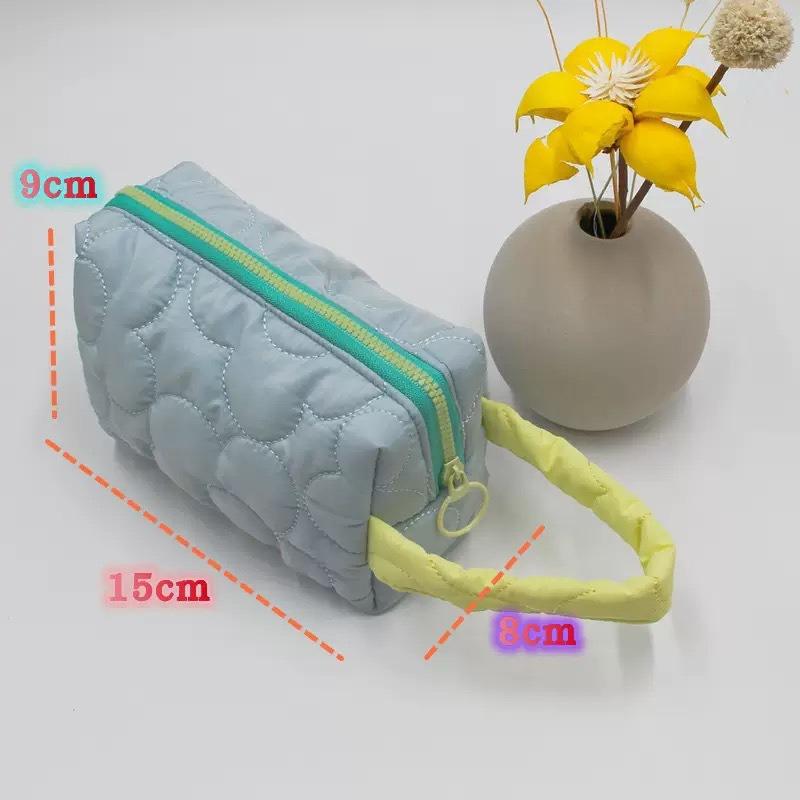 Candy Colors Cosmetic Bag Soft Flannel Cartoon Pattern Fashion Handbag For Women