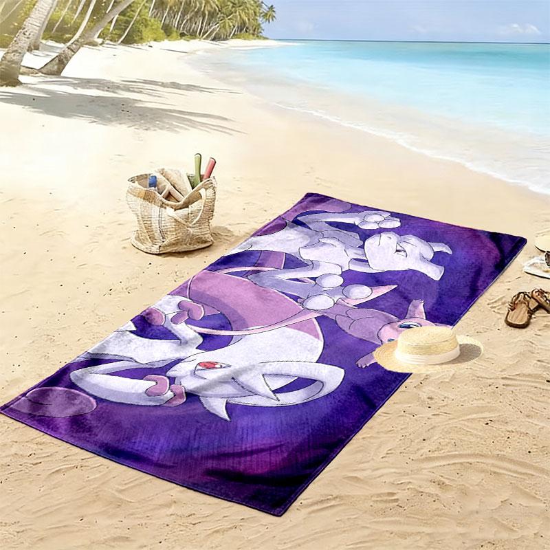 Mew Cartoon Print Beach Towel, Large Soft Quick Dry Towel for Beach Camping Swimming
