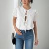 2025 Summer Women's Puff Sleeve Lace-up Bodysuit and Cardigan Set