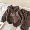 Unisex Kids' Korean Style Hoodie & Pants Set - Winter Plus Velvet, Thickened Ollie Velvet, Handsome Letter Print Two-Piece Outfit