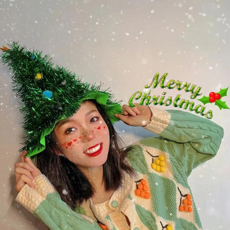 Merry Christmas Hat Green Glitter Christmas Tree Caps Christmas Decoration 2025 Xmas New Year Gifts Home Navidad Party Props