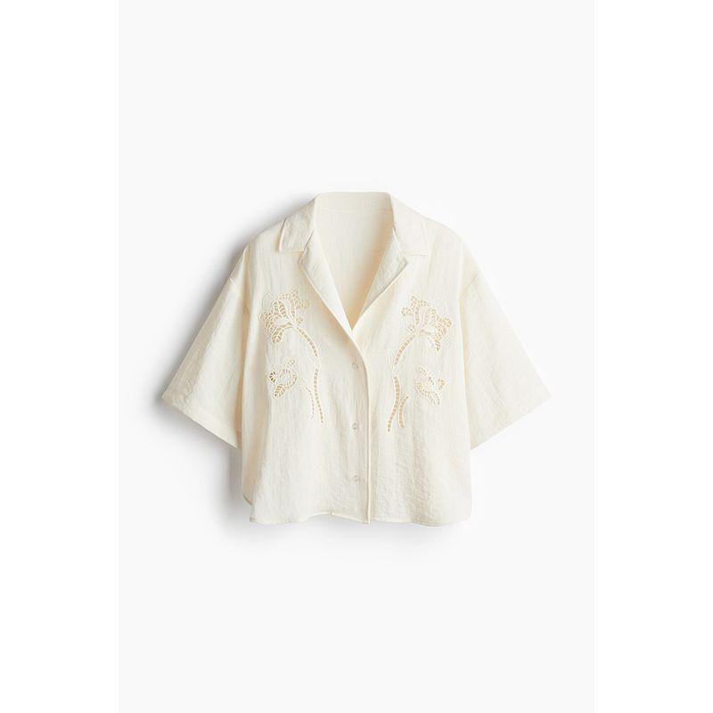 

HM 2025 New Fall Women s Clothing Cut Out Embroider Shirt 1269001 Cream color 170/128(2XL)
