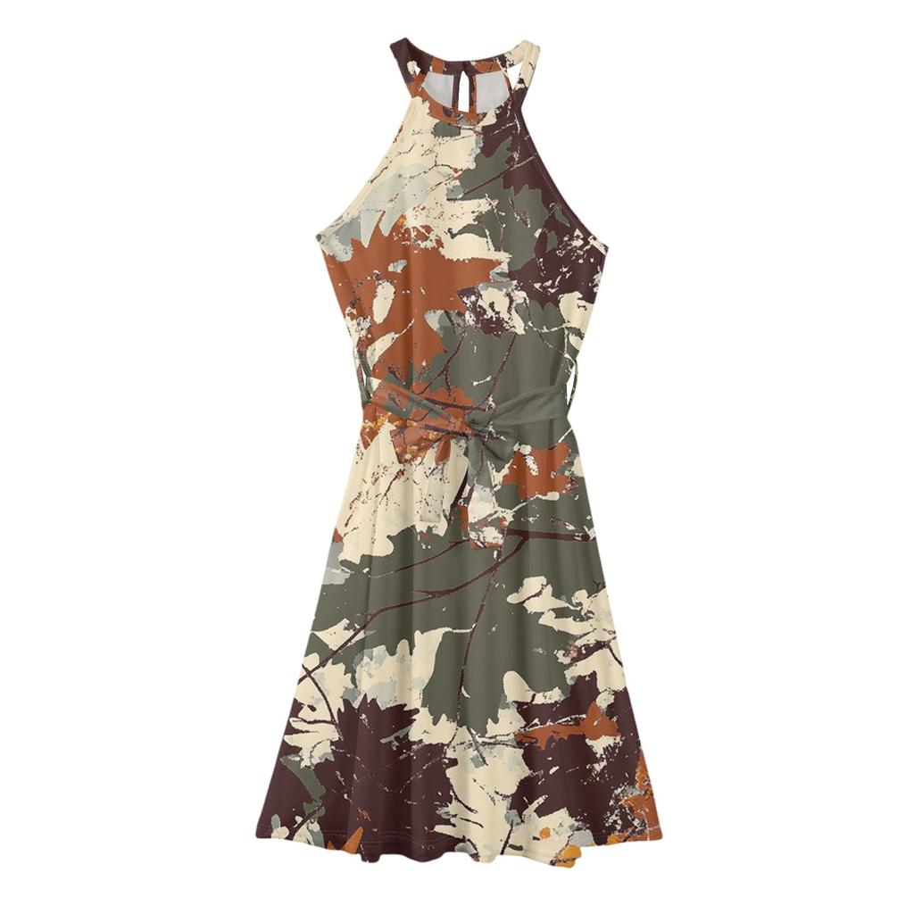 Damen Casual Rundhals Midikleid Basic Klassisch Outdoor Alltag Ärmellos Locker Boho Bindekleid Sommer Strand Sommerkleid