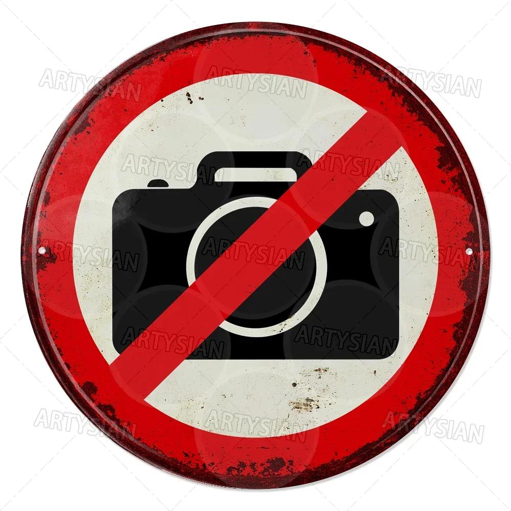 Vintage Retro Traffic Signs Collection HD Print Metal Tin Sign Featuring Unique Circular Warning Prohibition Plates (No C