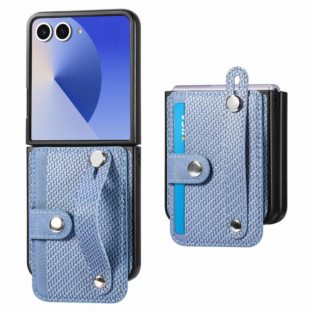 Luxury Cards Solt Wallet Wristband Carbon Fiber Leather Case for Samsung Galaxy Z Flip 8 7 FE 6 5 4 3 Shockproof slim fit Cover