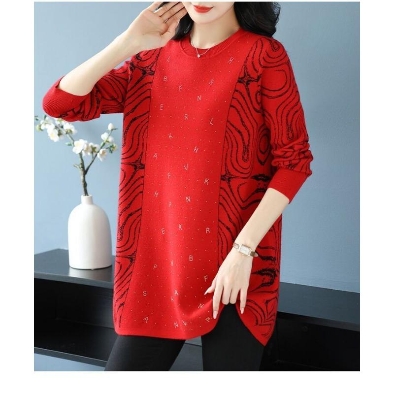 Autumn Winter Mom's New Loose Knitted Sweater Round Neck Mid-length Sweater Dress Fashion Bottoming Top