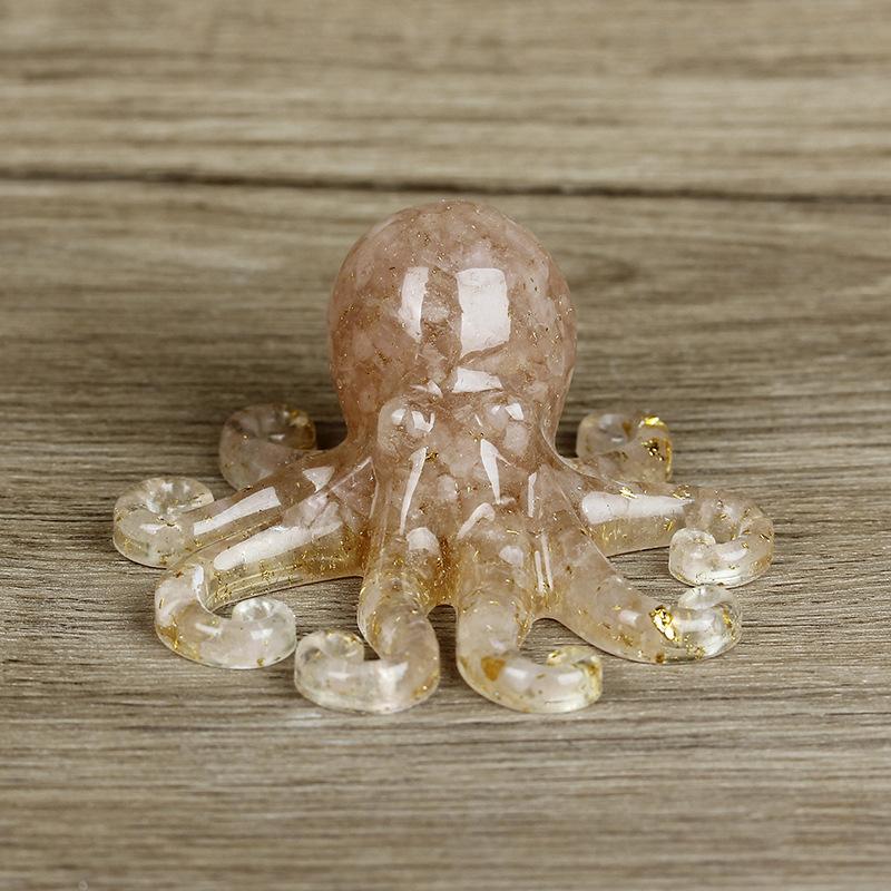 Miniature Octopus Statue Natural Crystal Agate Stone Crushed Stone Dropper Resin Squid Home Tabletop Landscape Ornaments Crafts