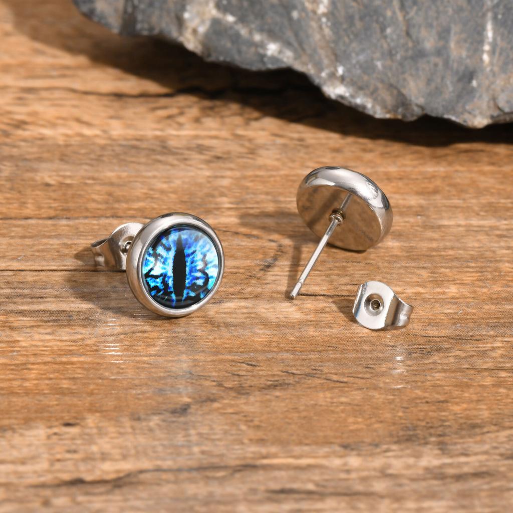 Blaues Teufelsauge Ohrstecker für Herren,Runde Ohrringe aus Edelstahl und Glas,Verzauberter Gotischer Schmuck Geschenke