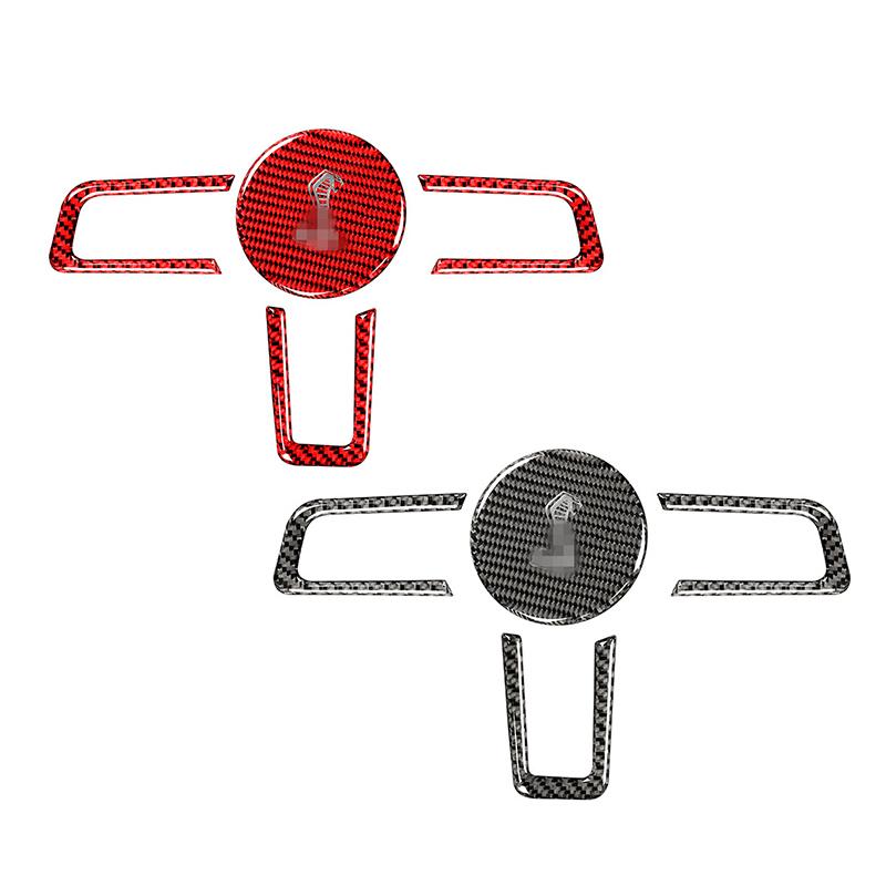 Carbon Fiber Car Steering Wheel Emblem Buttons Panel Kits Interior Decoration Sticker For Ford Mustang 2015- Accessories