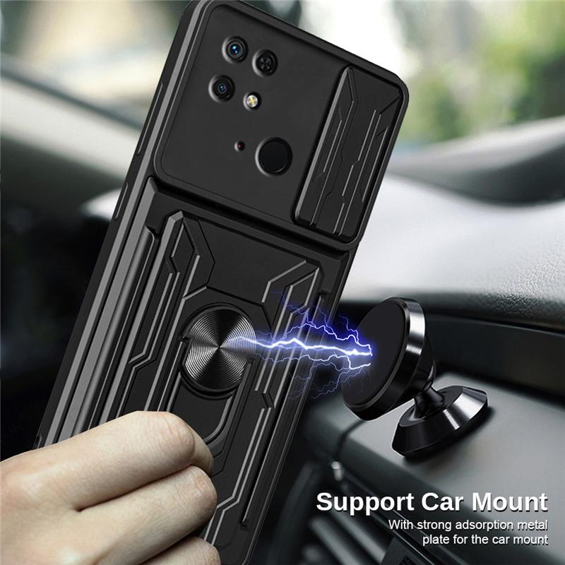 Card Pocket Slide Camera Ring Phone Case For VIVO V21 V23E Y21 Y33 Y31 Y33S Y51 Y20 Y20S Y21S Y76 Y76S 5G 4G Military Grade Shockproof Armor Cover