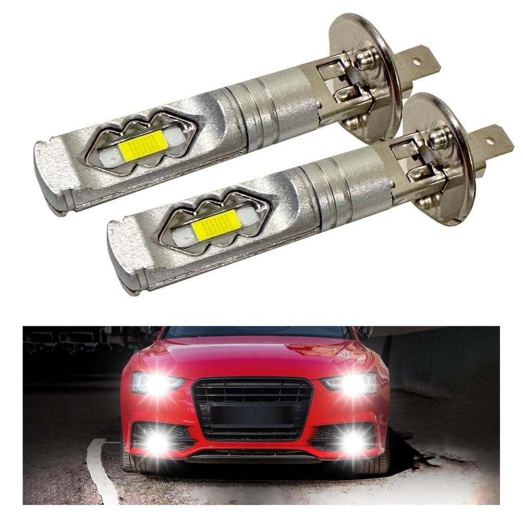 Meliore LED H1 Fog Lamps, Headlight Bulbs, Vehicle Inspection Compliant, Universal Fit, 12V, High Brightness, 72W, 7000lm, 6000k, White