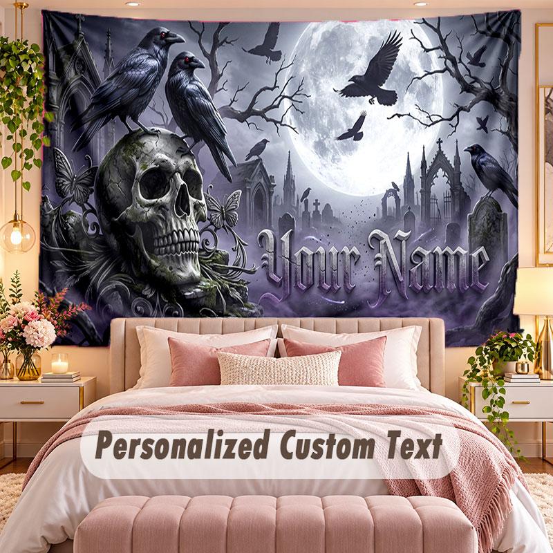 Skull Gothic (171) Theme Wall Tapestry Customized With Name Text Personalized Hanging Tapestry For Bedroom Living Room Decor