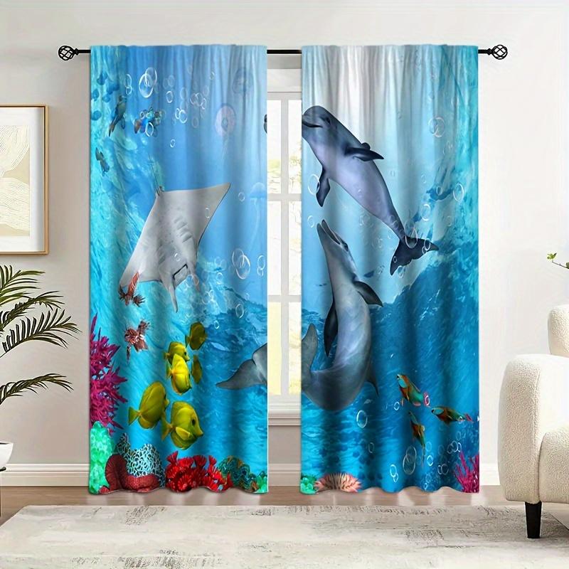 2 Vorhänge mit tropischer Küstenlandschaft, Stangentaschenvorhang, geeignet für Villenresorts, Bauernhaus, Wohnzimmer, Schlafzimmer, Büros