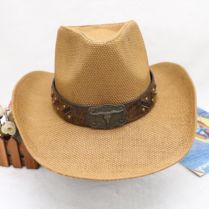 

Men s Western Cowboy Straw Hat: Distressed, Spray-Painted Design for Outdoor Style Adjustable (55-58cm)