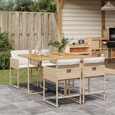 Vidaxl 5-Cz. Garden Furniture Set With Cushions, Beige, Poly Rattan