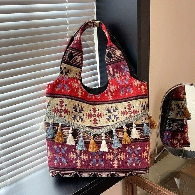 WTEMPO Trendy Women's Casual Versatile Handbags Nylon Ethnic Style Office Ladies Bags with Top Handle Work Meal Bag Lunch Bag