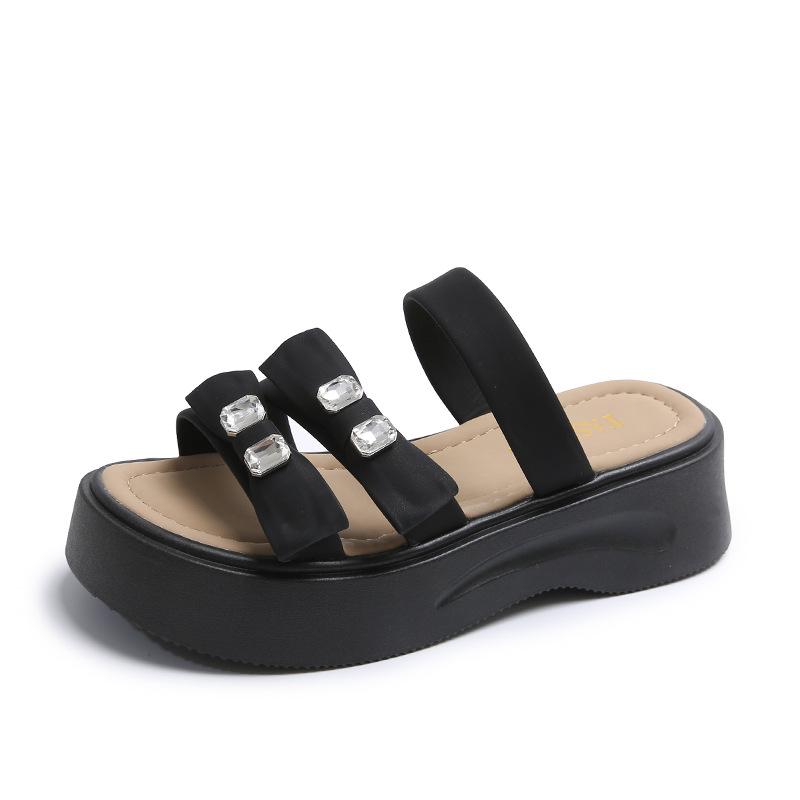 

Женские новые маффиновые пляжные крутые шлепанцы со стразами, женские шлепанцы на толстой подошве с открытым носком 40 чёрный