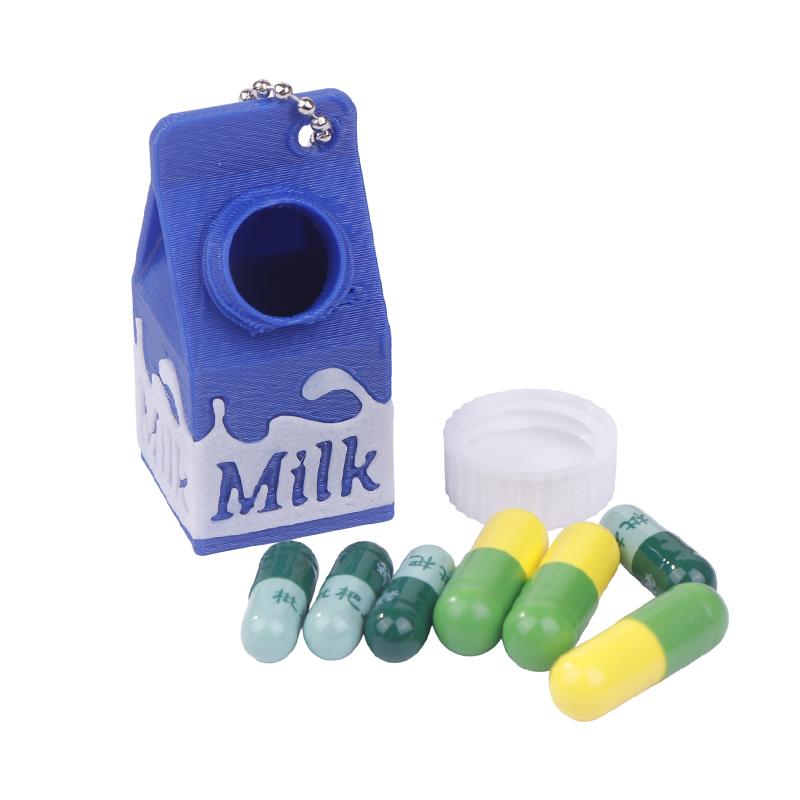 Lactose And Tolerant Pill Holder Mini Milk Carton Keychain Portable Storage Box Backpack Purse Handbag Keychain Pill Container