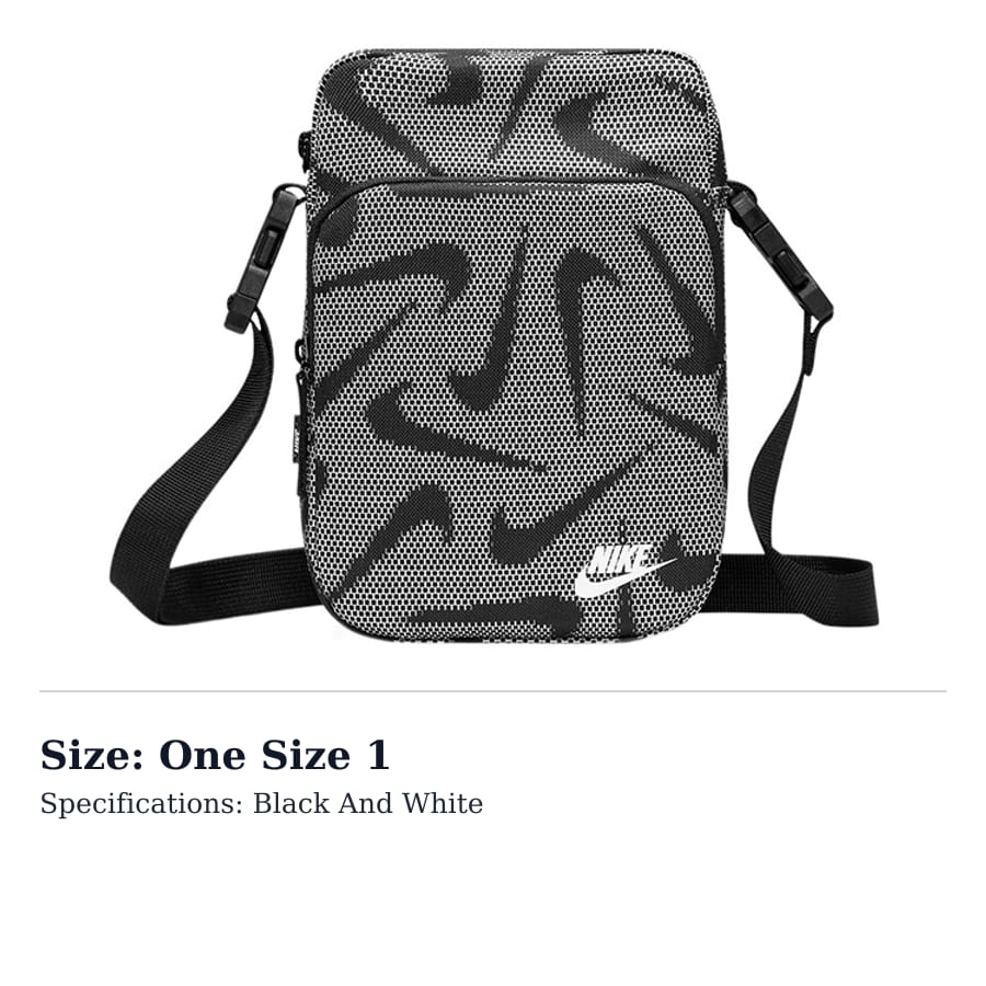 Nike Fabric Crossbody Bag Regular Unisex Black White DQ5738-010