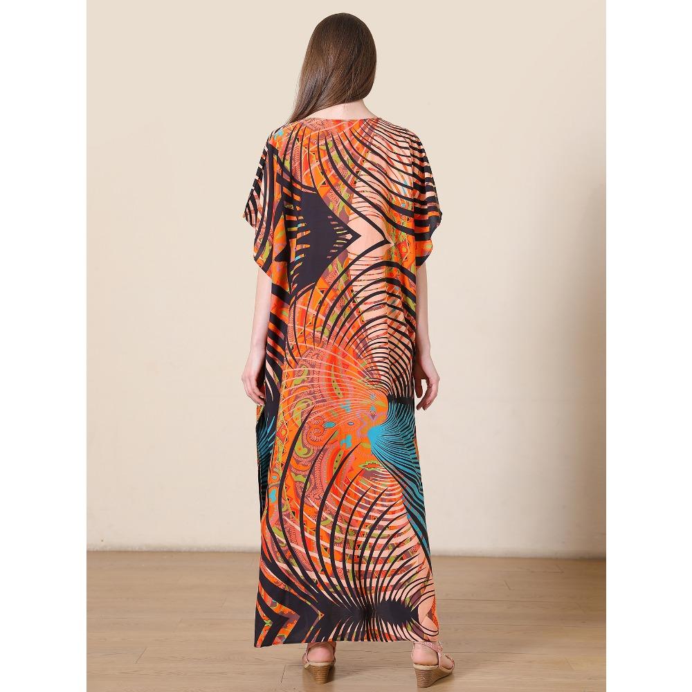 Plus Size Boho Kaftan Dress, Women's Plus Maxi Cover Up Dress