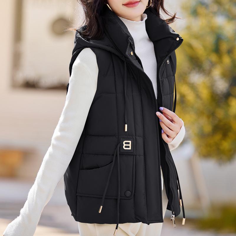 

Зимняя безрукавка парка женская верхняя одежда мода толстые теплые женские куртки M чёрный