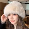 Imitation Fur Hat for Women, Autumn and Winter Plush Fisherman Hat, White, High-End, Adult, Face Slimming, Warm, Ear Protection