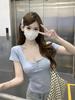 Spring/Summer Korean Style Lace Splice Square Neck Short Sleeve Women's T-Shirt