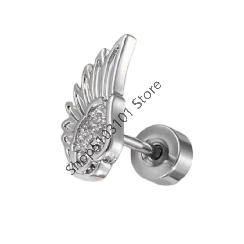 1PCS Silver Hip Hop Vintage Creative Angel Wings Earrings Women Punk Studs Birthday Jewelry Gift