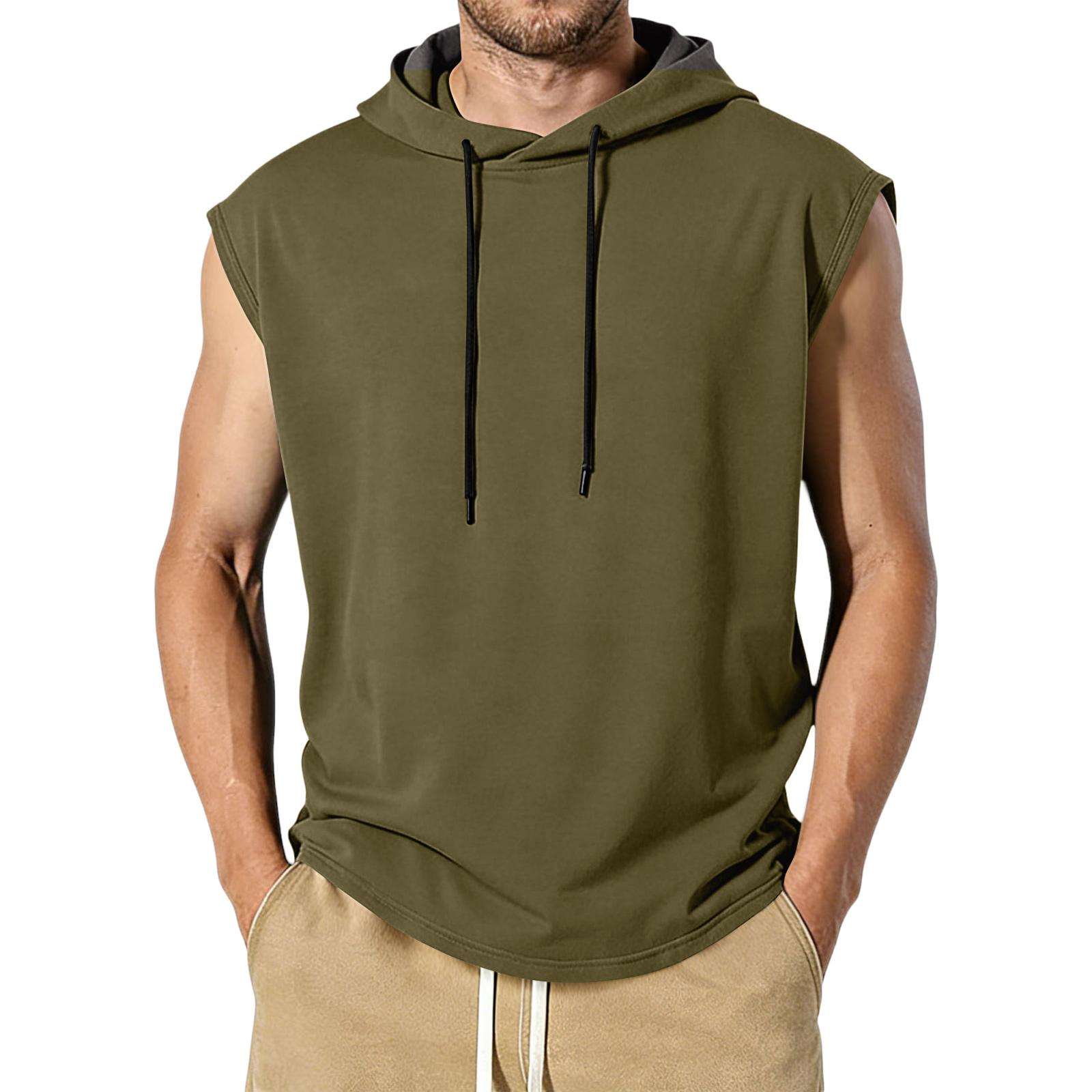 Men s Athletic Casual Tank Top With Drawstring Sleeves L армия зеленый