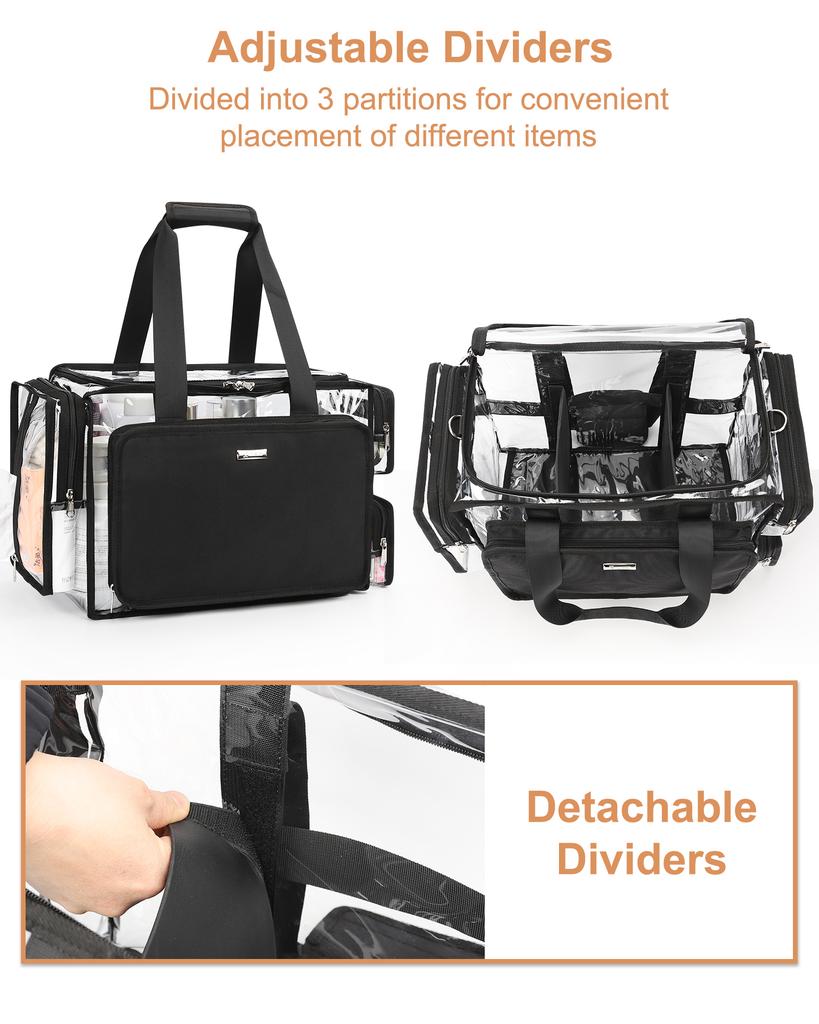 Relavel Professional Makeup Artist Clear Storage Bag with Multi Compartment Large Capacity Makeup Bag for Makeup Artists