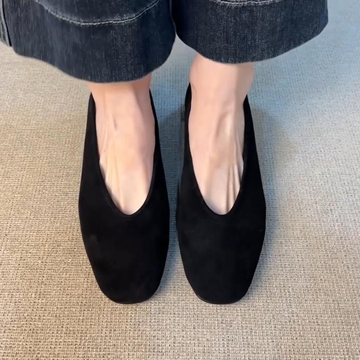 

Матовые замшевые однопедальные туфли-лодочки для通勤, женские универсальные с квадратным носком и мелким вырезом, на толстом каблуке, туфли «бабушкины», туфли на высоком каблуке 40 чёрный