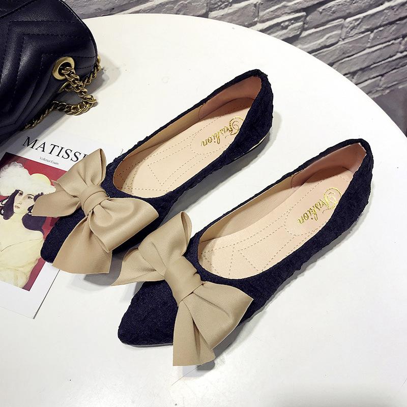 

Женские туфли-лодочки новые туфли Doudou 2025 весна остроносые весенне-осенние универсальные на плоской подошве с бантом балетки на плоской подошве на низком каблуке женские 35 чёрный