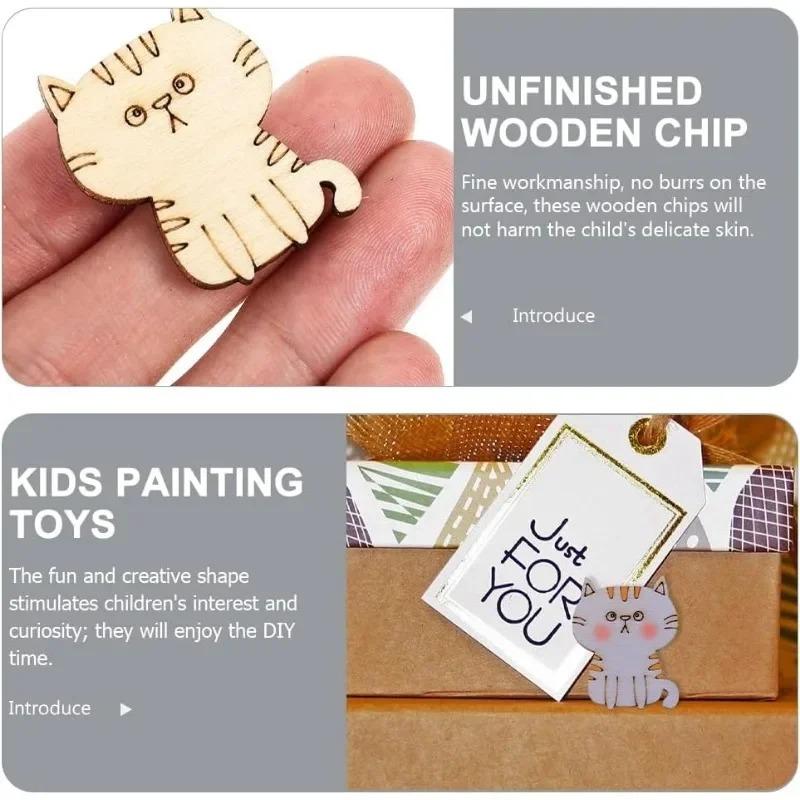 50pcs Unfinished Wooden Cat Cutouts Wood Discs Slices Blank Cat Animal Shaped Disc for Home DIY Handicraft Birthday Party