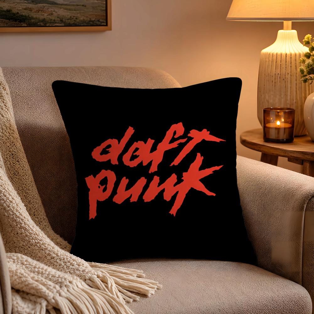 Fashion Rock Band DDaft Punk Pillow Case Soft Plush Cushion Cover Double Print and Invisible Zipper for Sofa Home Car Use