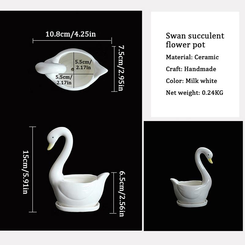 Swan Ceramic Flower Pot Flower Container Vase Pot Ornament Succulent Planter Pot For Table Centerpiece Decors Office Home Bonsai