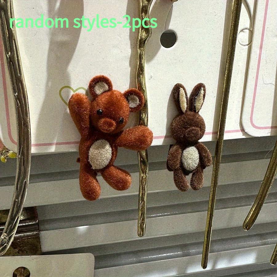 

2pcs Cute Bear And Rabbit Hair Clips for Autumn And Winter, Exquisite Small Hairpin, Side Hair Duckbill Clip, And Hair Accessory