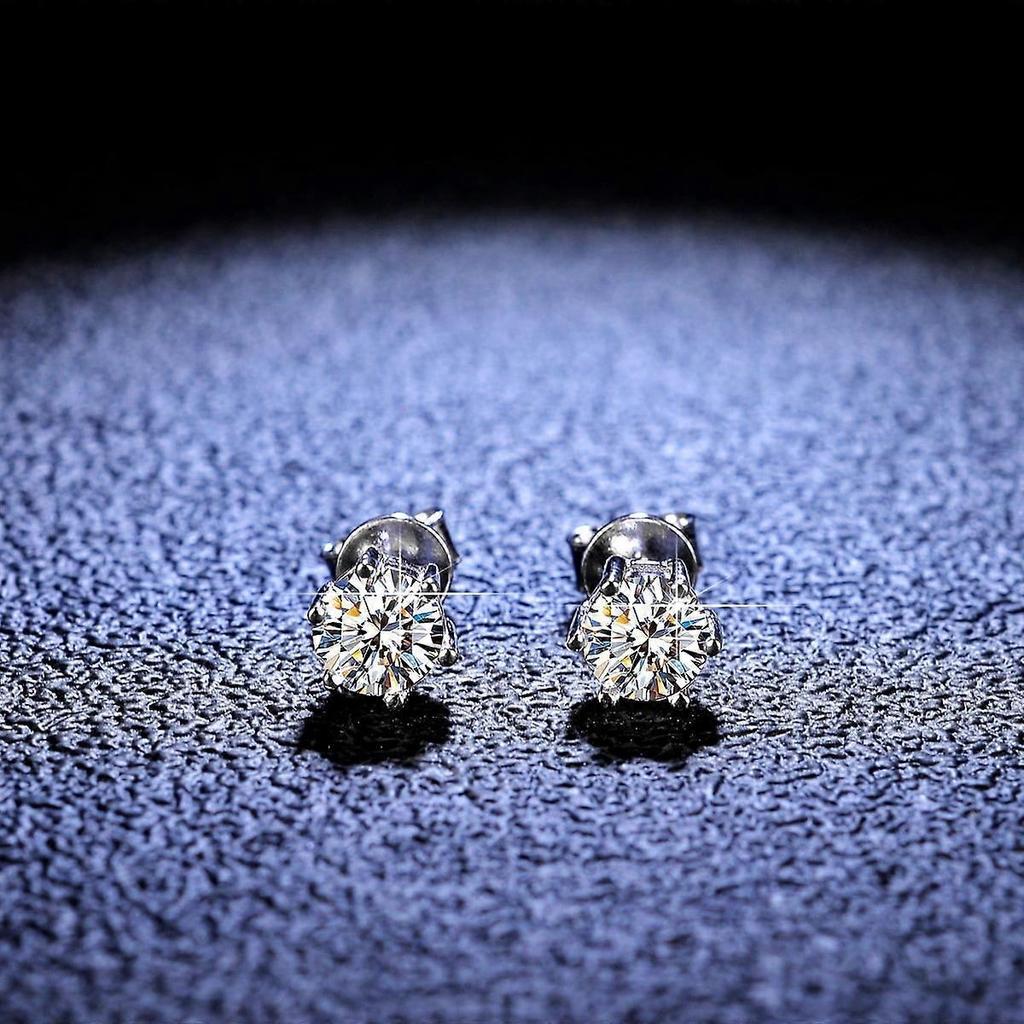 S925 Sterling Silver Six-Prong Round Stud Earrings with 0.5/1ct D Color Moissanite – Hypoallergenic, Unisex, Compatible with Gift Giving
