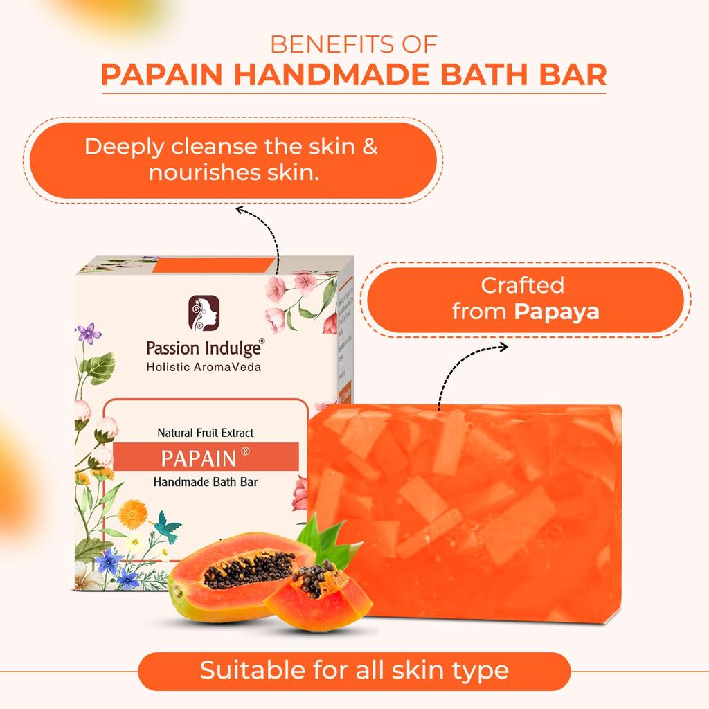 Passione Concediti Sapone da Bagno Naturale alla Papaia Fatto a Mano (Confezione da 3) | Sapone Esfoliante all'Enzima di Papaia | Sapone da Bagno Erboristico per Rimuovere l'Abbronzatura e Illuminare la Pelle | N