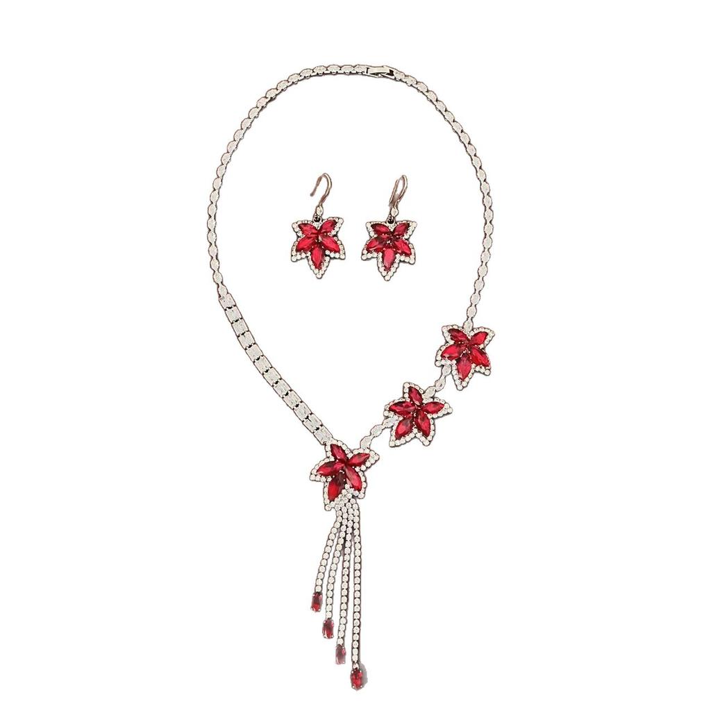 20 Maple Leaf Flower Zircon Necklace Earrings Set Handmade Zircon Exquisite Jewelry Set