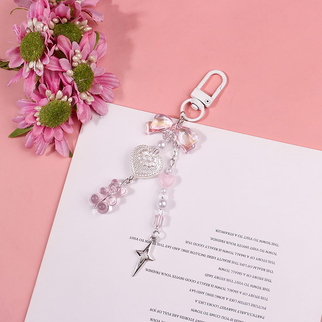 Fashion Bear Bowknot Bead Hangings Pendant Sweet Phone Strap Bag Decoration Portable Hangings Lanyard for Girls Women